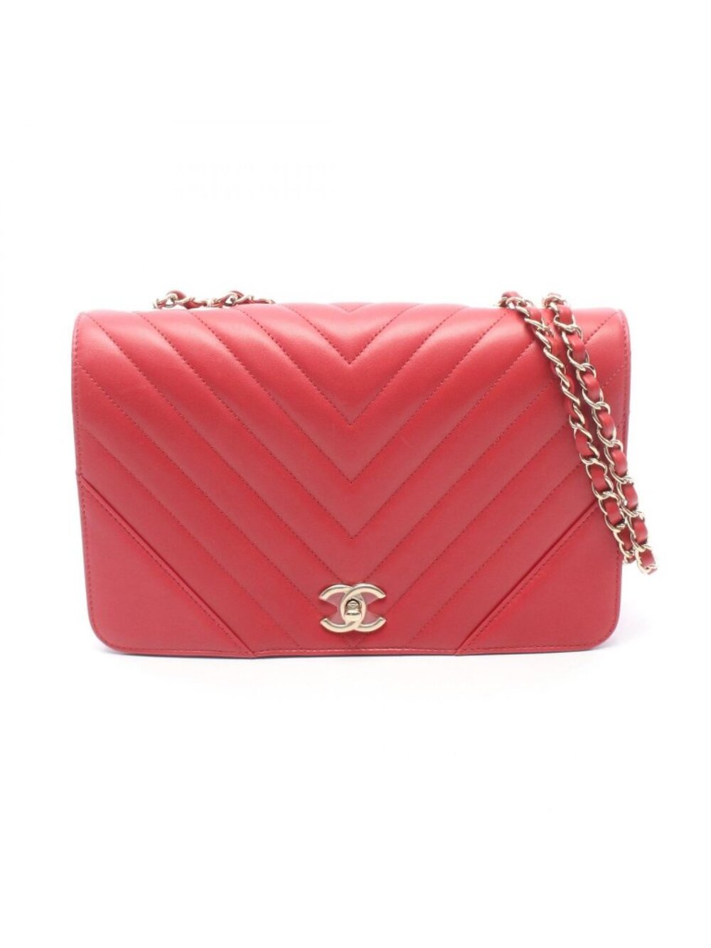 Chanel Shoulder Bag Chain A Full Flap Red Leather